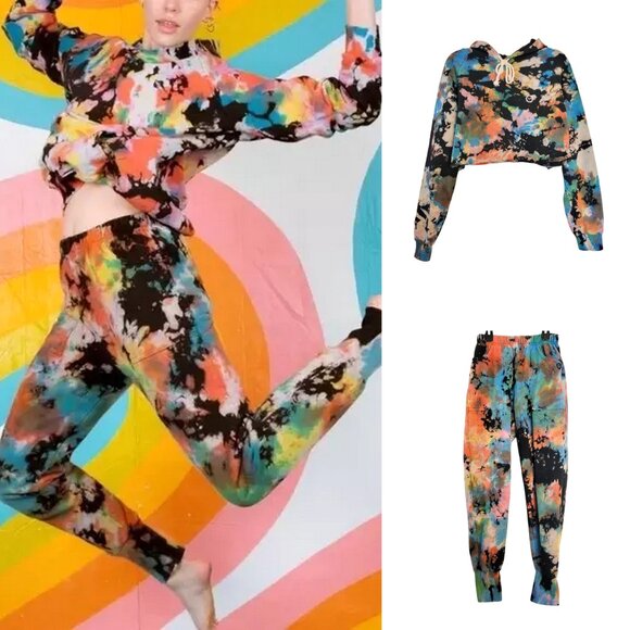 Big Bud Press Tops - Big Bud Press CROPPED Rainbow Magic Waters Tie Dye Hoodie and Sweat Pants Set
